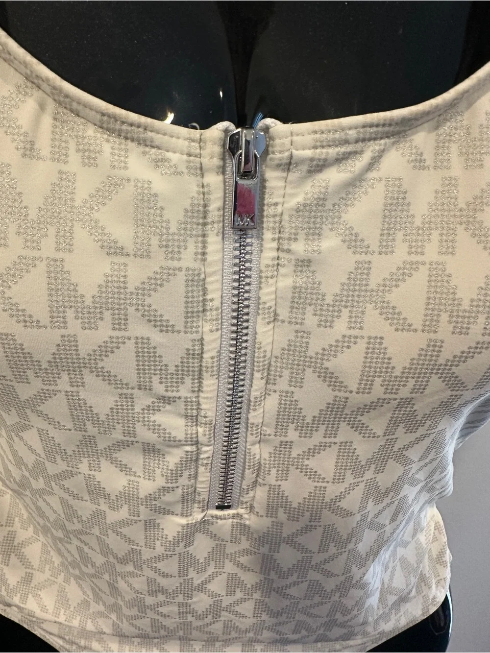 MICHAEL Michael Kors Silver White Logo Zip-Front One-Piece Swimsuit S